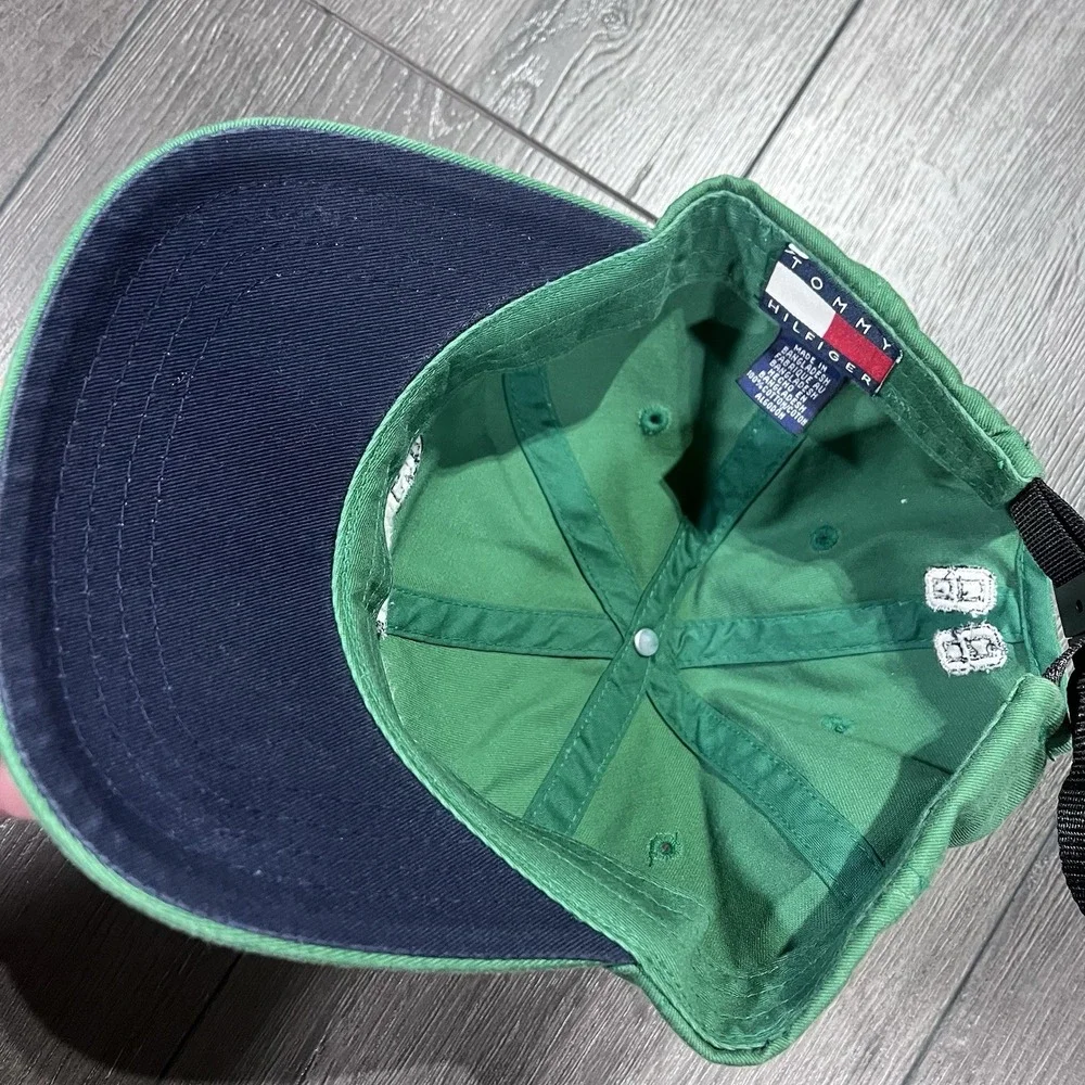 VTG 90s Tommy Hilfiger Athletic Hat Y2K Streetwear Flag Logo Green Preppy Hiphop